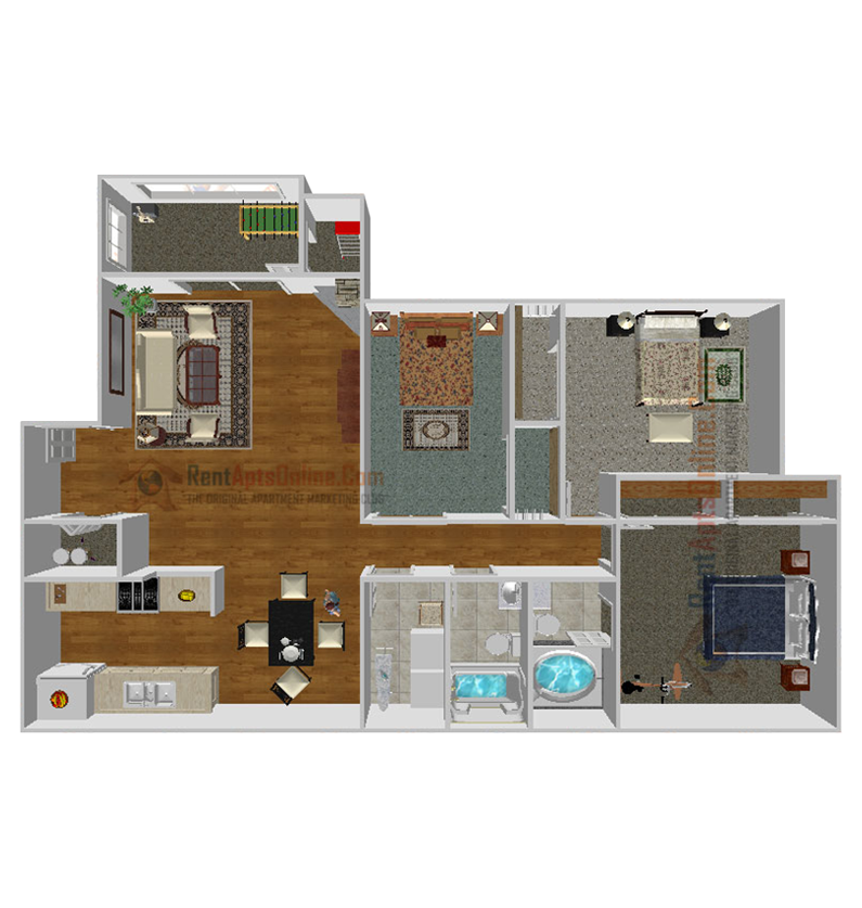 This image displayed is Floor plan D of the floor plans for Mandalay Bay Apartments website