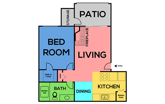 Visual schematic of the 1 Bed 1 Bath apartment sq. ft. 575 layout at Mandalay Bay Las Vegas